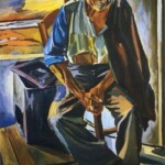 Contadino nell'androne, 1952, olio su tela 120x80 cm