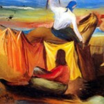 Tramonto con cavallo e panni stesi. 1936-7, olio su tavola 50x65 cm